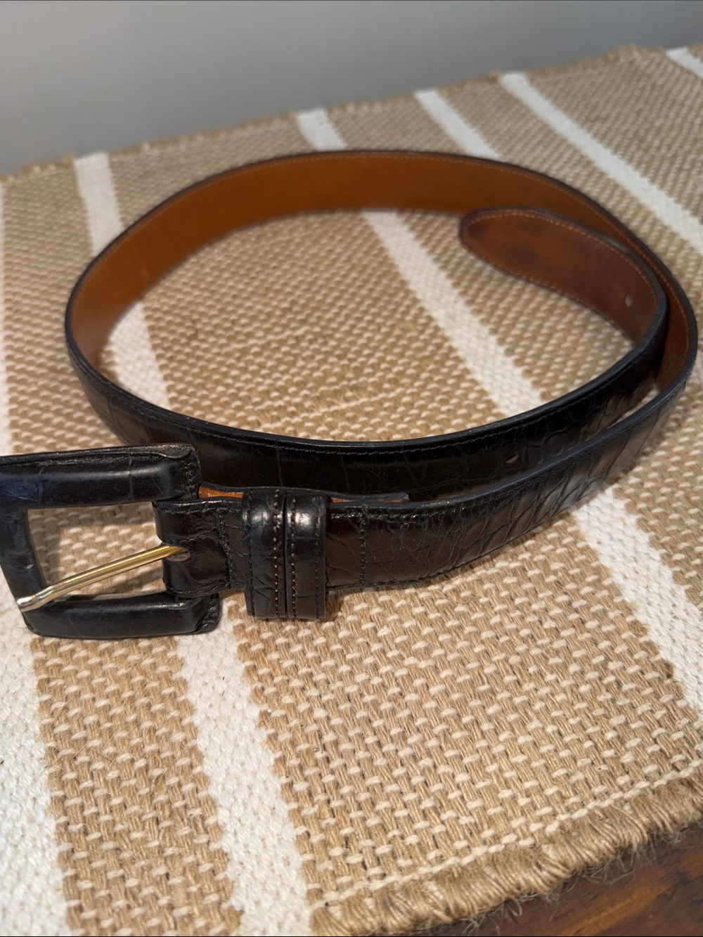 Ladies Black Leather calfskin Dress Belt - Classic Croc Texture
